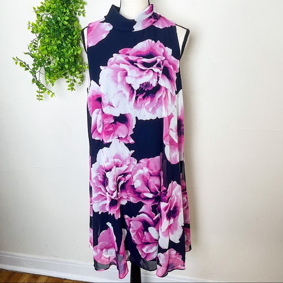 Eliza J Dresses & Skirts - Eliza J Pink Large Floral Print Sleeveless Shift Choker Dress Size 14